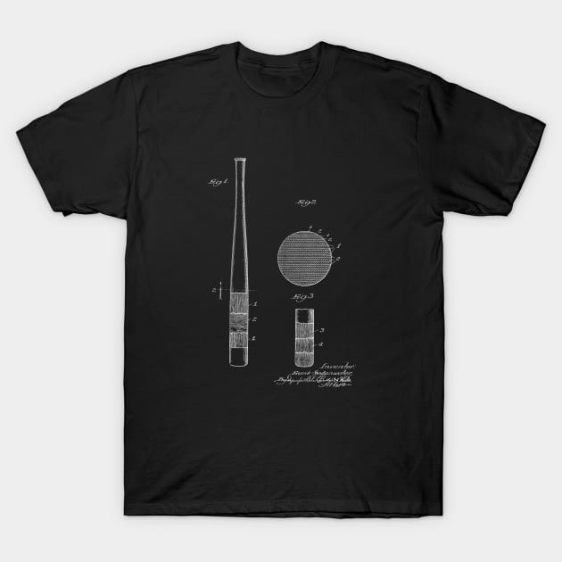 Baseball Bat Vintage Patent Drawing T-Shirt by TheYoungDesigns